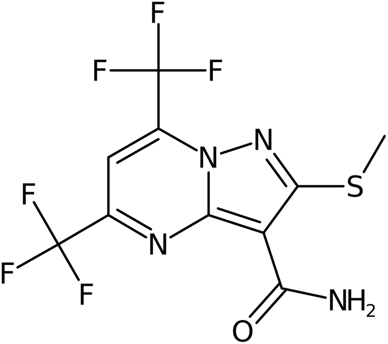 CAS: 175203-36-8 | 5,7-Bis(trifluoromethyl)-2-(methylsulphanyl)pyrazolo[1,5-a]pyrimidine-3-carboxamide, >97%, NX29235