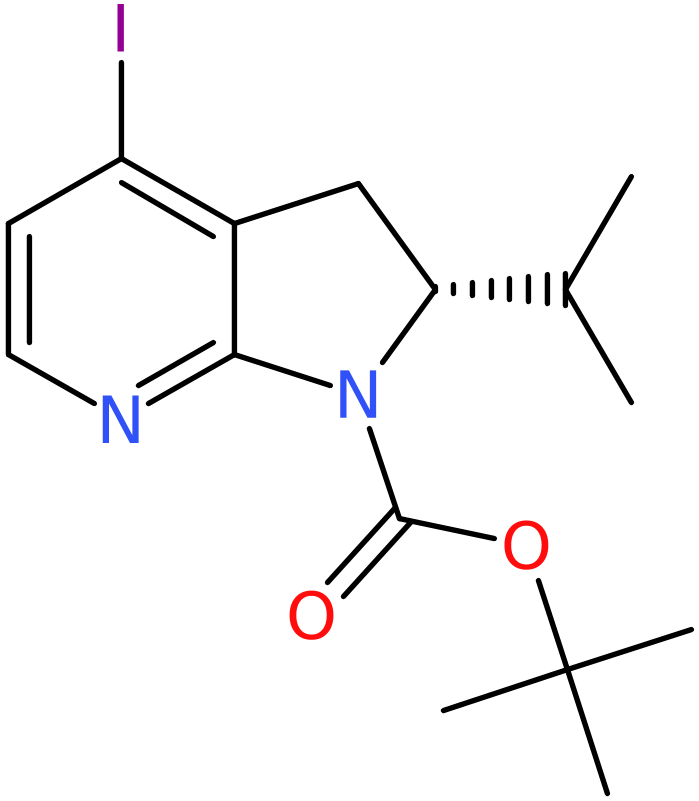 CAS: 2366996-94-1 | tert-Butyl (2R)-4-iodo-2-isopropyl-2,3-dihydropyrrolo[2,3-b]pyridine-1-carboxylate, >95%, NX36456