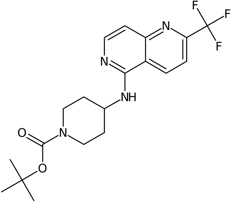 CAS: 1040682-38-9 | tert-Butyl 4-(2-(trifluoromethyl)-1,6-naphthyridin-5-ylamino)piperidine-1-carboxylate, >95%, NX12207