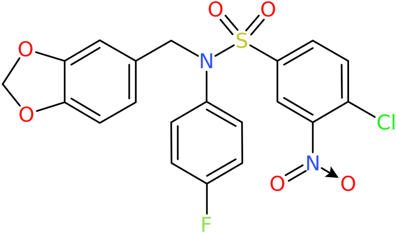 CAS: 216501-69-8 | N-[(1,3-Benzodioxol-5-yl)methyl]-4-chloro-N-(4-fluorophenyl)-3-nitrobenzenesulphonamide, NX34645