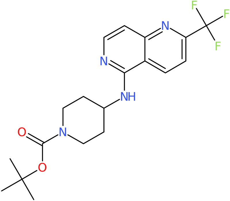 CAS: 1040682-38-9 | tert-Butyl 4-(2-(trifluoromethyl)-1,6-naphthyridin-5-ylamino)piperidine-1-carboxylate, >95%, NX12207